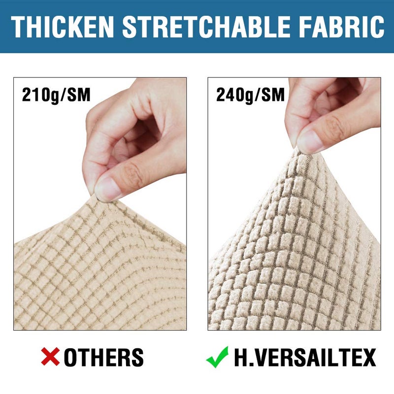 H.VERSAILTEX 3 Piece Stretch Sofa Covers for 2 Cushion Loveseat Couch Covers for Living Room Sofa Slipcovers (Base Cover Plus 2 Seat Cushion Covers) Thicker Jacquard Fabric(Medium Sofa, Natural) - Image 5